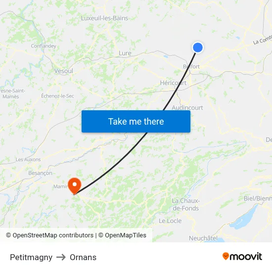 Petitmagny to Ornans map