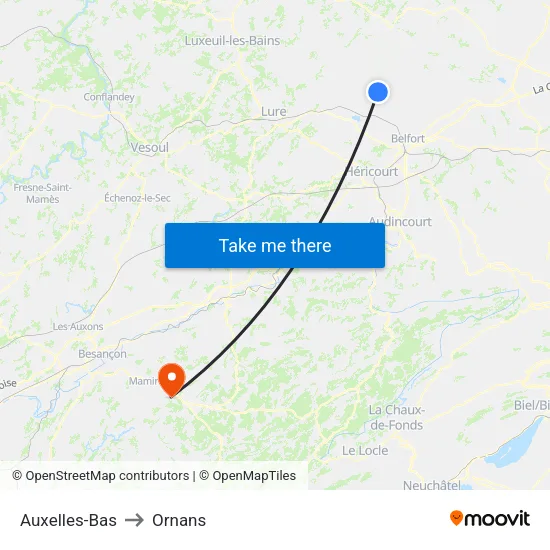 Auxelles-Bas to Ornans map
