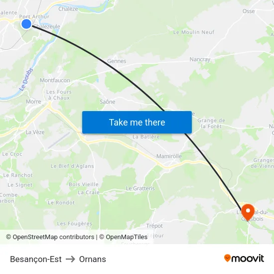Besançon-Est to Ornans map