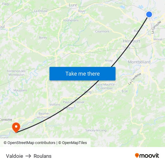 Valdoie to Roulans map