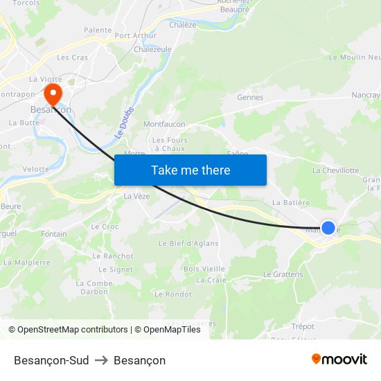 Besançon-Sud to Besançon map