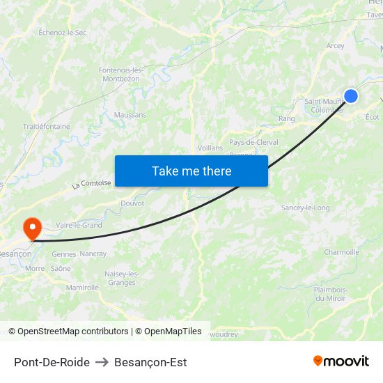 Pont-De-Roide to Besançon-Est map