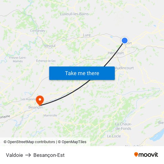 Valdoie to Besançon-Est map
