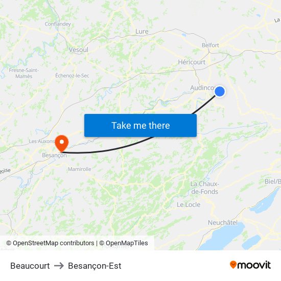 Beaucourt to Besançon-Est map