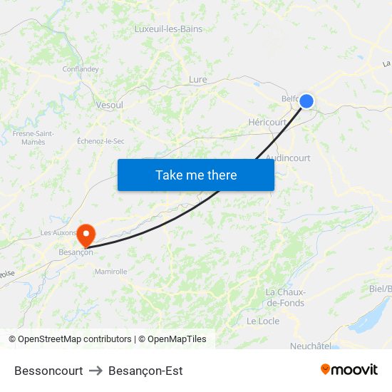 Bessoncourt to Besançon-Est map