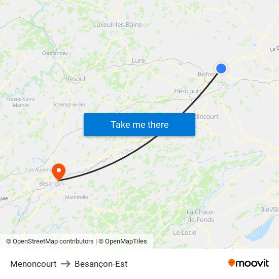 Menoncourt to Besançon-Est map