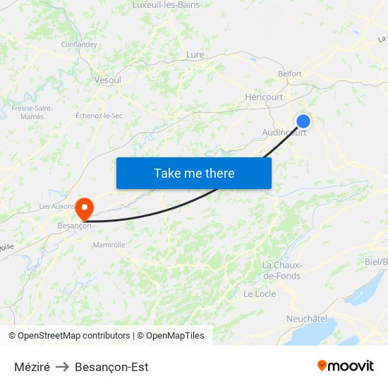 Méziré to Besançon-Est map