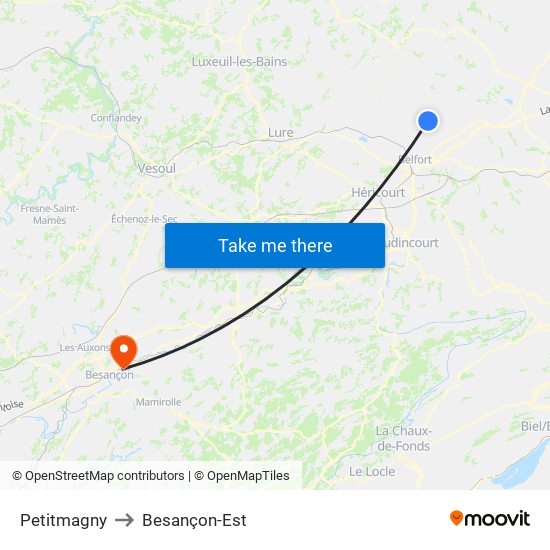 Petitmagny to Besançon-Est map