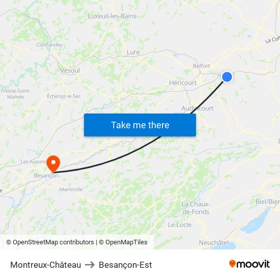 Montreux-Château to Besançon-Est map