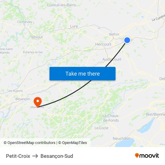 Petit-Croix to Besançon-Sud map