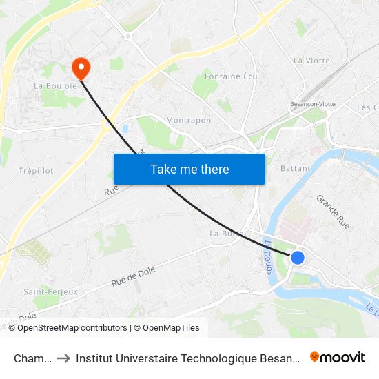 Chamars to Institut Universtaire Technologique Besançcon-Vesoul map