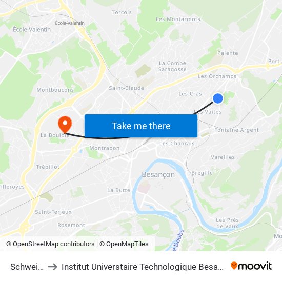 Schweitzer to Institut Universtaire Technologique Besançcon-Vesoul map