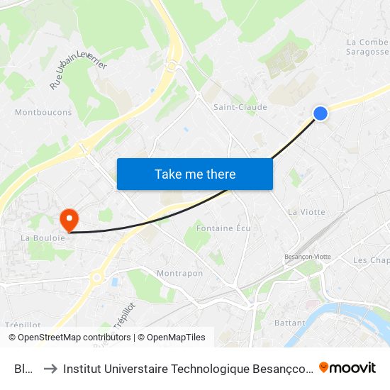 Blum to Institut Universtaire Technologique Besançcon-Vesoul map