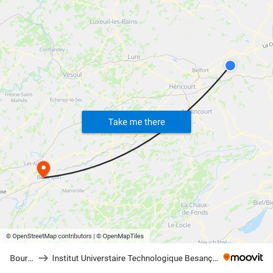Bourbet to Institut Universtaire Technologique Besançcon-Vesoul map