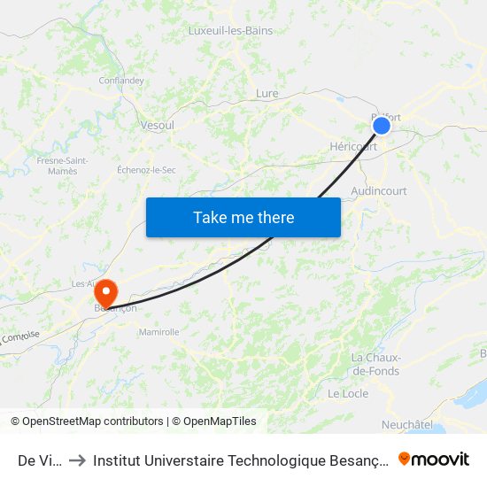 De Vinci to Institut Universtaire Technologique Besançcon-Vesoul map