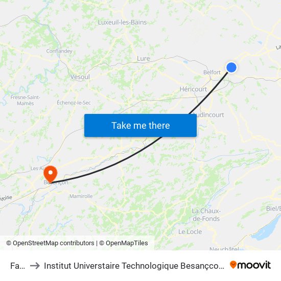 Fahy to Institut Universtaire Technologique Besançcon-Vesoul map