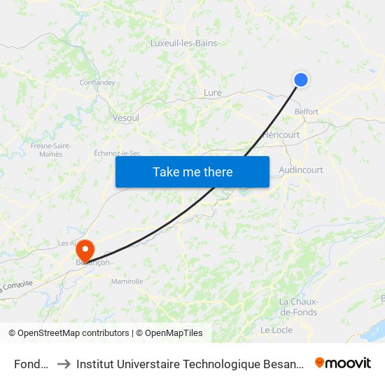 Fonderie to Institut Universtaire Technologique Besançcon-Vesoul map