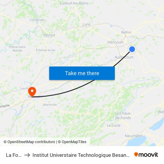 La Forge to Institut Universtaire Technologique Besançcon-Vesoul map