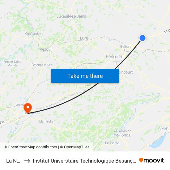 La Noue to Institut Universtaire Technologique Besançcon-Vesoul map