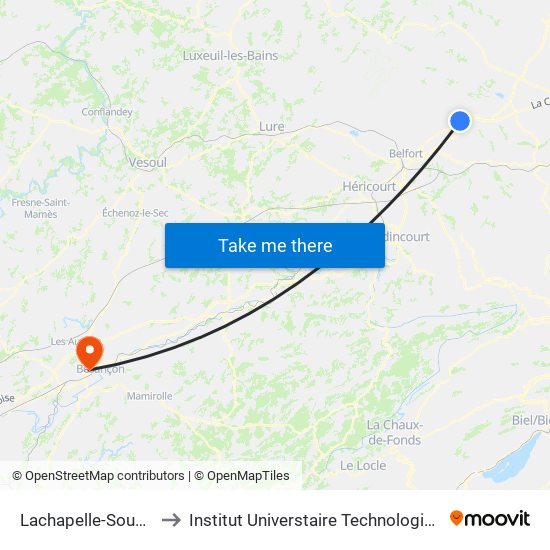 Lachapelle-Sous-Rougemont to Institut Universtaire Technologique Besançcon-Vesoul map