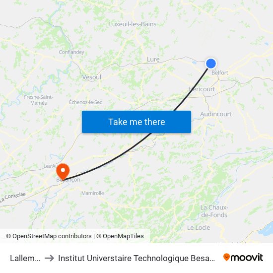 Lallemand to Institut Universtaire Technologique Besançcon-Vesoul map