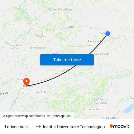 Lotissement Autoroutier to Institut Universtaire Technologique Besançcon-Vesoul map