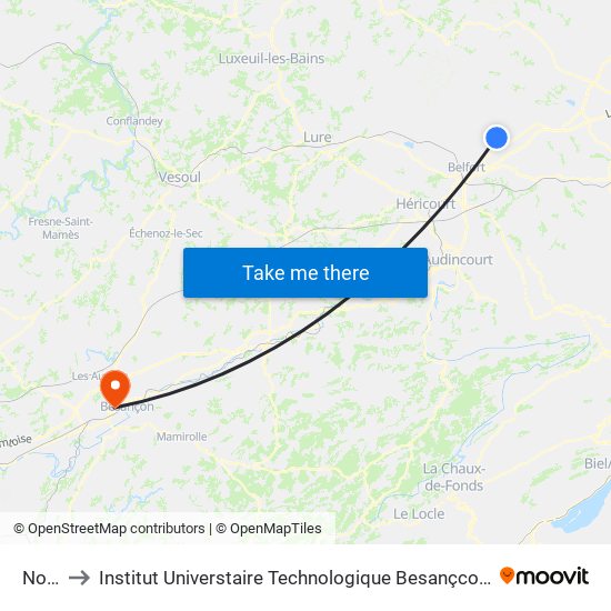 Noyé to Institut Universtaire Technologique Besançcon-Vesoul map