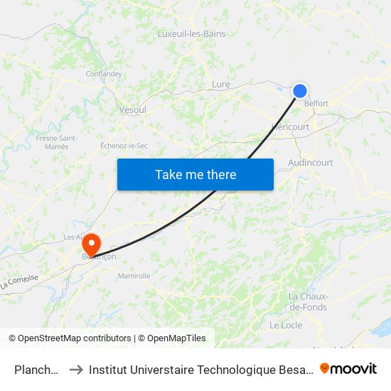 Planchettes to Institut Universtaire Technologique Besançcon-Vesoul map