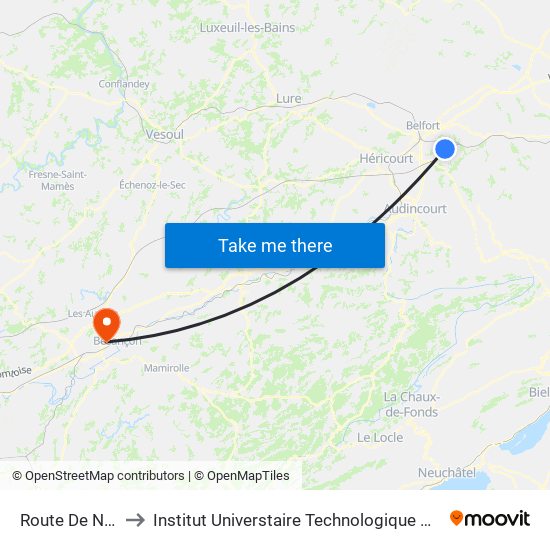 Route De Novillard to Institut Universtaire Technologique Besançcon-Vesoul map