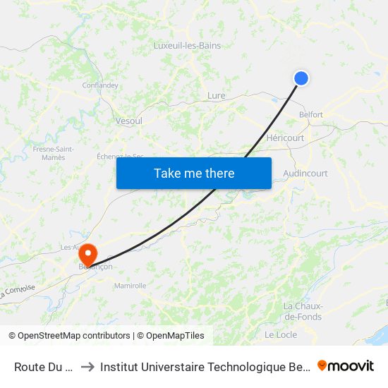 Route Du Ballon to Institut Universtaire Technologique Besançcon-Vesoul map