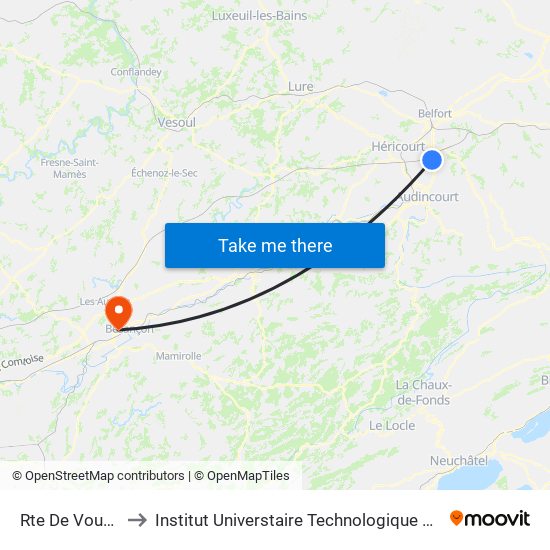 Rte De Vourvenans to Institut Universtaire Technologique Besançcon-Vesoul map