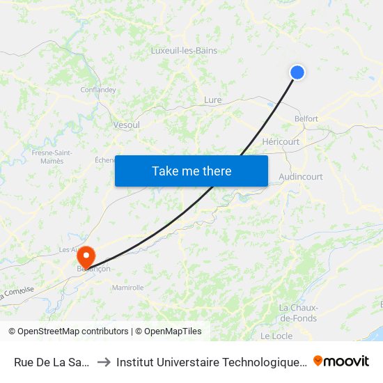 Rue De La Savoureuse to Institut Universtaire Technologique Besançcon-Vesoul map