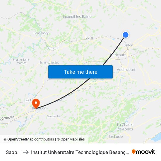 Sappois to Institut Universtaire Technologique Besançcon-Vesoul map