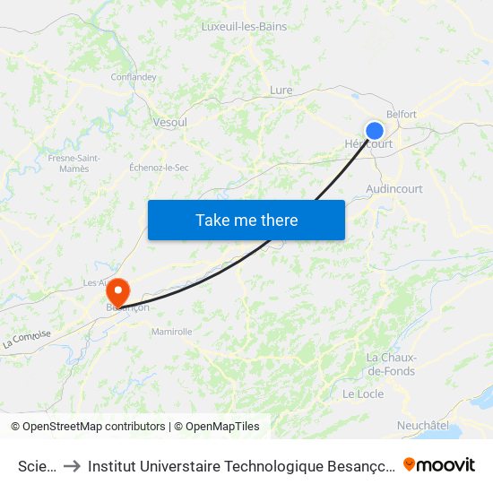 Scierie to Institut Universtaire Technologique Besançcon-Vesoul map