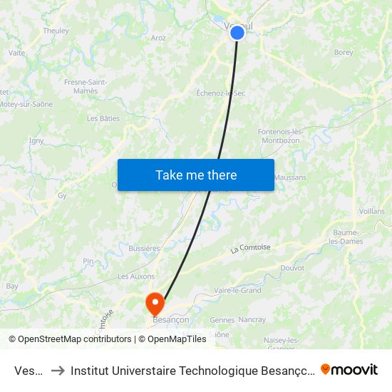 Vesoul to Institut Universtaire Technologique Besançcon-Vesoul map