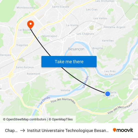 Chapelle to Institut Universtaire Technologique Besançcon-Vesoul map