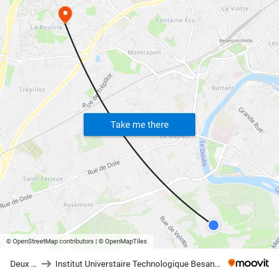 Deux Lys to Institut Universtaire Technologique Besançcon-Vesoul map