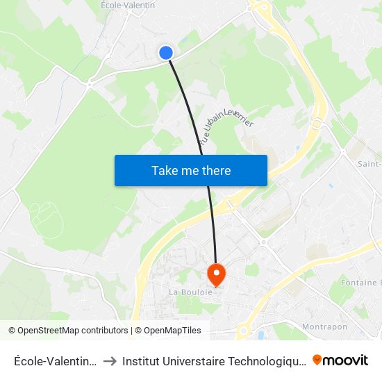 École-Valentin - Fauvette to Institut Universtaire Technologique Besançcon-Vesoul map