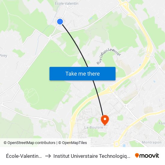 École-Valentin - Ruisseau to Institut Universtaire Technologique Besançcon-Vesoul map