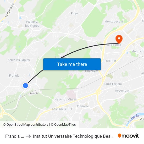 Franois - Z.I. to Institut Universtaire Technologique Besançcon-Vesoul map