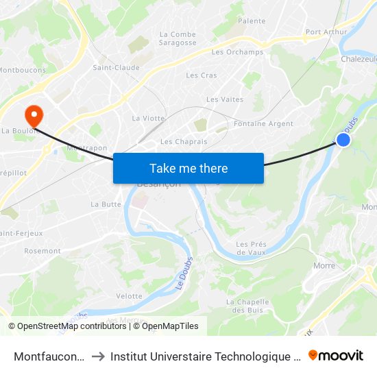 Montfaucon - Ferme to Institut Universtaire Technologique Besançcon-Vesoul map