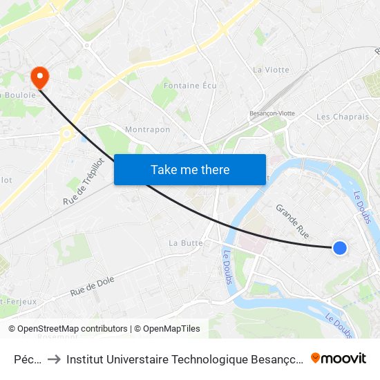 Péclet to Institut Universtaire Technologique Besançcon-Vesoul map