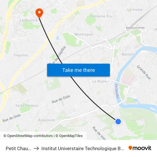 Petit Chaudanne to Institut Universtaire Technologique Besançcon-Vesoul map