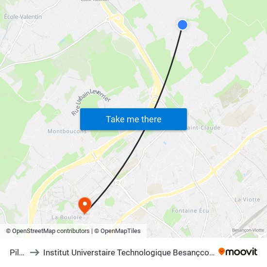 Pillot to Institut Universtaire Technologique Besançcon-Vesoul map