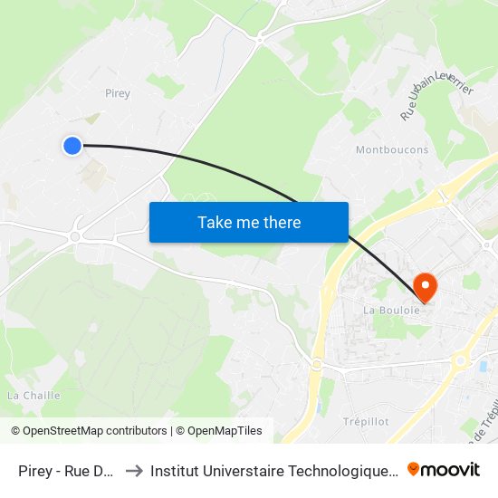 Pirey - Rue Du Collège to Institut Universtaire Technologique Besançcon-Vesoul map