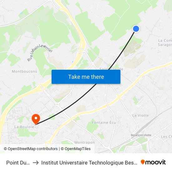 Point Du Jour to Institut Universtaire Technologique Besançcon-Vesoul map