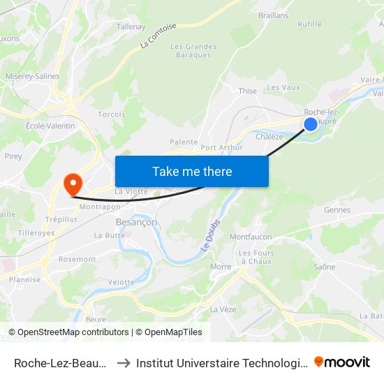 Roche-Lez-Beaupré - Cimetiere to Institut Universtaire Technologique Besançcon-Vesoul map