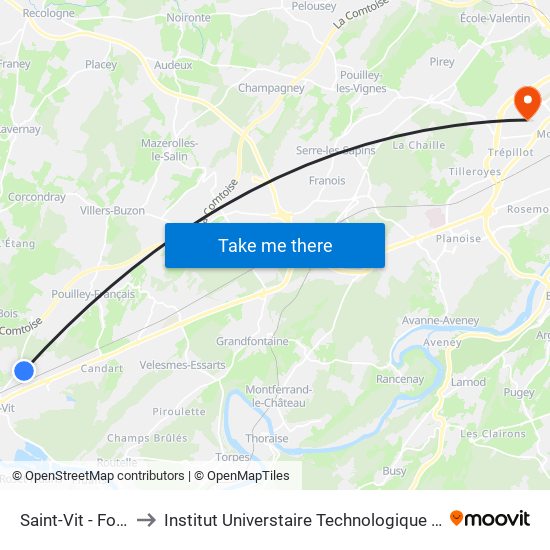 Saint-Vit - Foulottière to Institut Universtaire Technologique Besançcon-Vesoul map