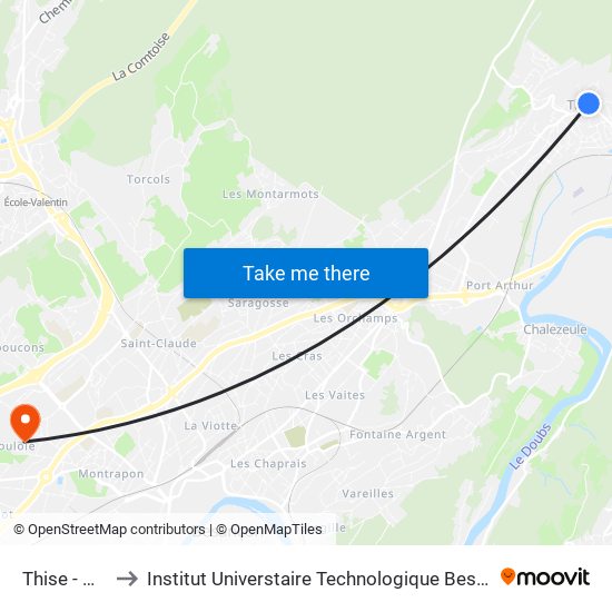 Thise - Mairie to Institut Universtaire Technologique Besançcon-Vesoul map
