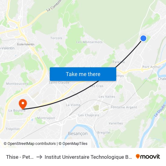 Thise - Petit Parc to Institut Universtaire Technologique Besançcon-Vesoul map